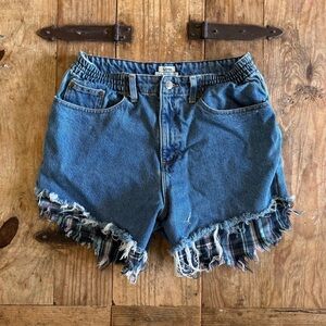 VINTAGE LL BEAN FLANNEL LAYERED DENIM SHORTS